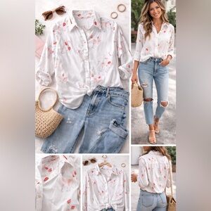 Strawberry & Champagne Print Blouse | Fun Button Down Top